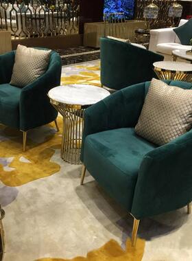 现代简约北欧轻奢墨绿色单人沙发美式客厅阳台休闲椅丝绒懒人沙发