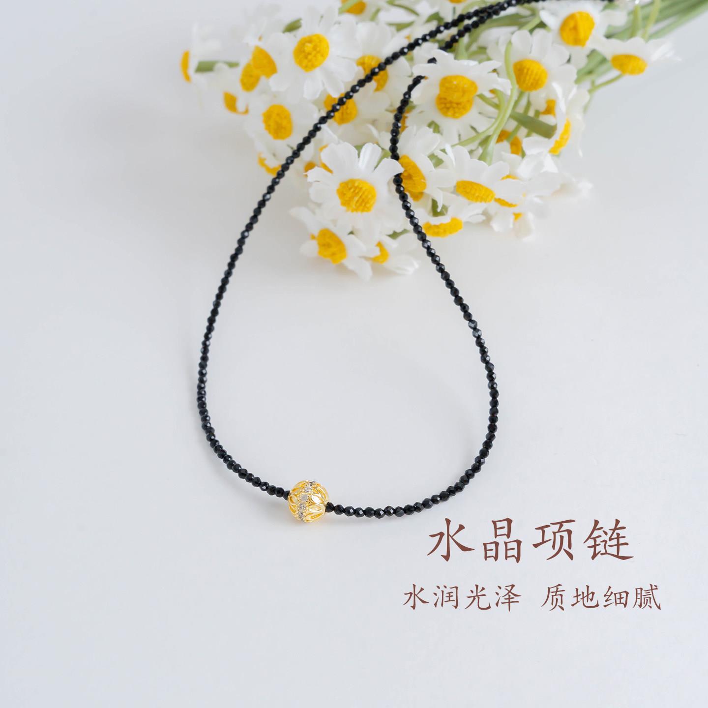 普陀山我才院轻奢黑水晶项链女生