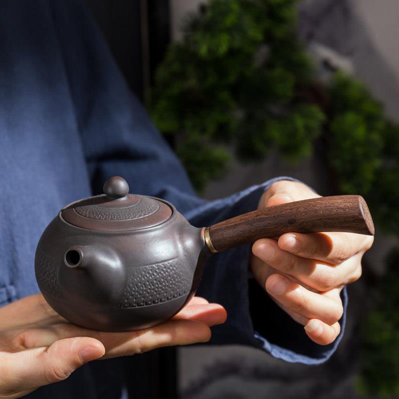 秦初紫陶茶壶紫砂手工跳刀纹西施壶侧把陶瓷家用大号单壶功夫茶具