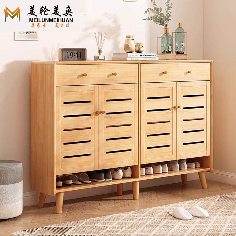 橡胶木实木鞋柜家用玄关柜小户型入户门口大容量80CM透气多层鞋柜