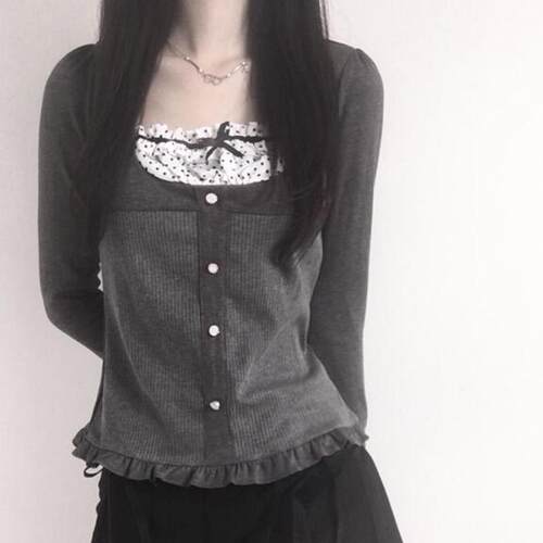 Bottom knit shirt with polka dot long sleeved top