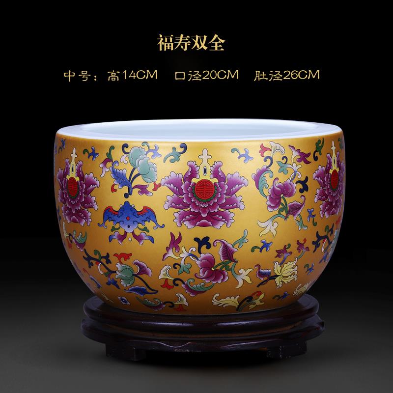 高档关景德镇陶瓷器聚宝盆缸鱼品缸客厅玄饰装摆件养睡莲盆家居饰