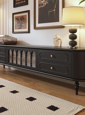 法式覆古电视柜客厅实木中古风黑色高款电视机柜2米4家用美式地柜