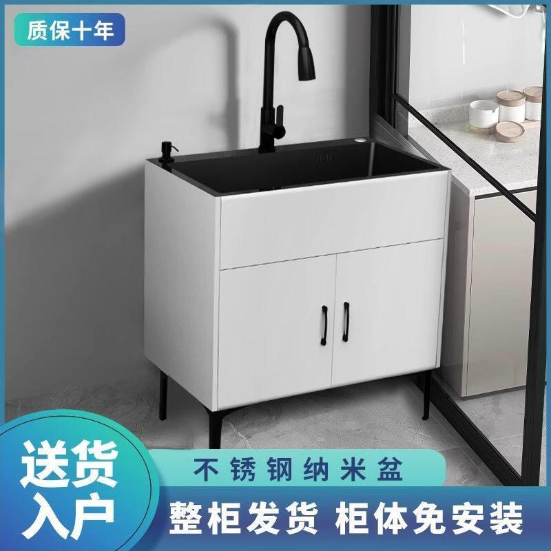 洗碗池实木洗菜一体厨房不锈钢水槽家用出租房柜子橱柜简易双槽