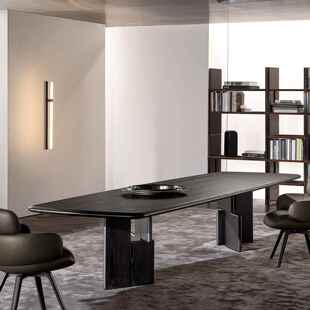 侘寂风实木黑色长桌简约设计办公桌创意书桌高级原木会议洽谈茶桌