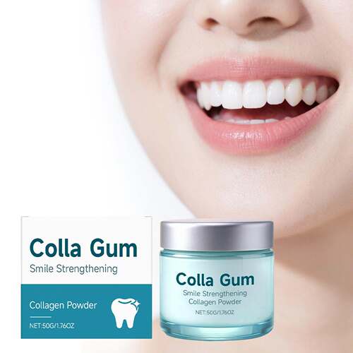 Collagen tooth powder gently cleans and cares for the surfac