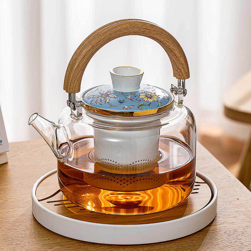 轩铭堂 新款陶瓷泡茶壶 大号耐高温蒸煮两用家用陶瓷带过滤玻璃壶