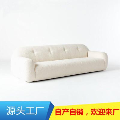 北欧轻奢布艺沙发大小户型网红isn设计师样板房羊羔毛双三人沙发