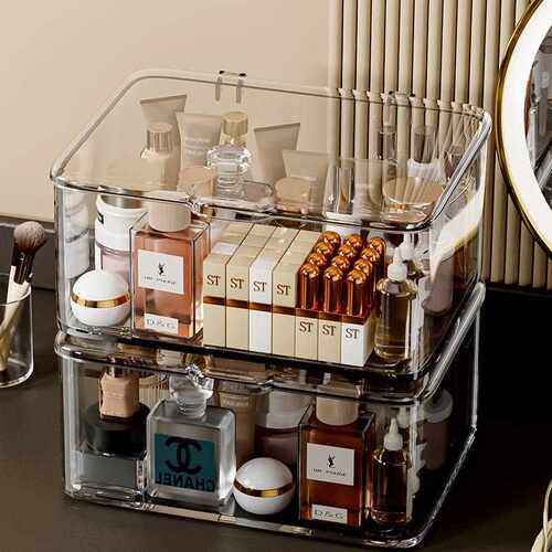 PET Clear Storage Box with Lid, Dust-proof Clutter Organizer