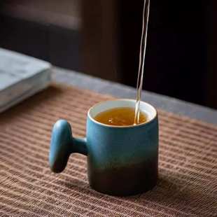 陶瓷品茗杯主人杯单杯功夫茶具 渐变粗陶创意带耳把小茶杯家用日式