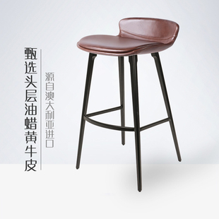 真皮吧台椅进口牛皮北欧厨房高餐吧椅轻奢家用高脚凳吧台凳子7156