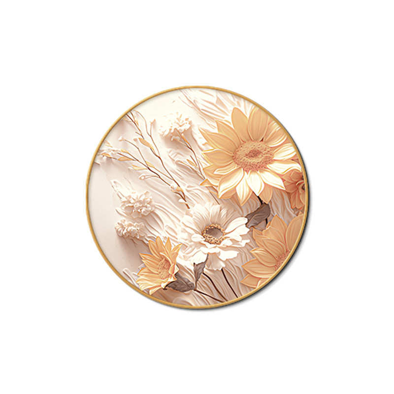 奶油风卧室装饰画肌理向日葵主卧床头组合挂画高级感餐厅壁画圆形图片