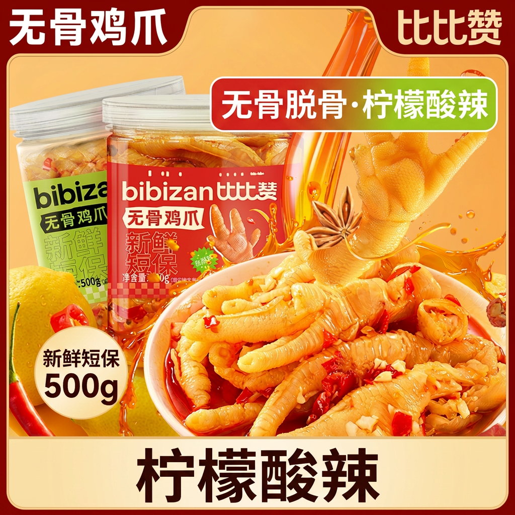 比比赞无骨鸡爪香辣味罐装500g