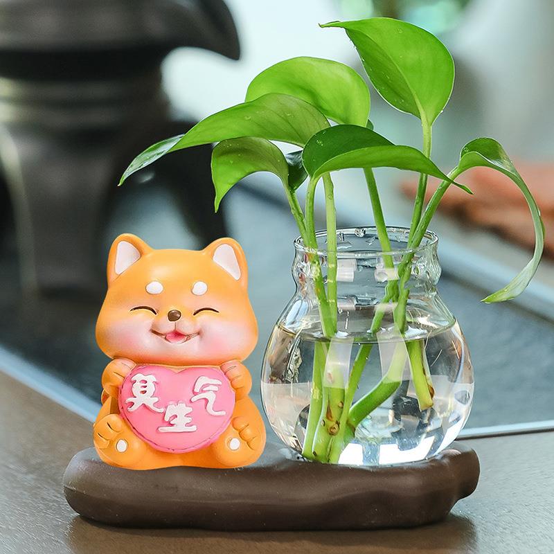 绿萝水花器小猫咪莫生气情稳办公桌绪摆培msqsp件定花瓶客厅插花