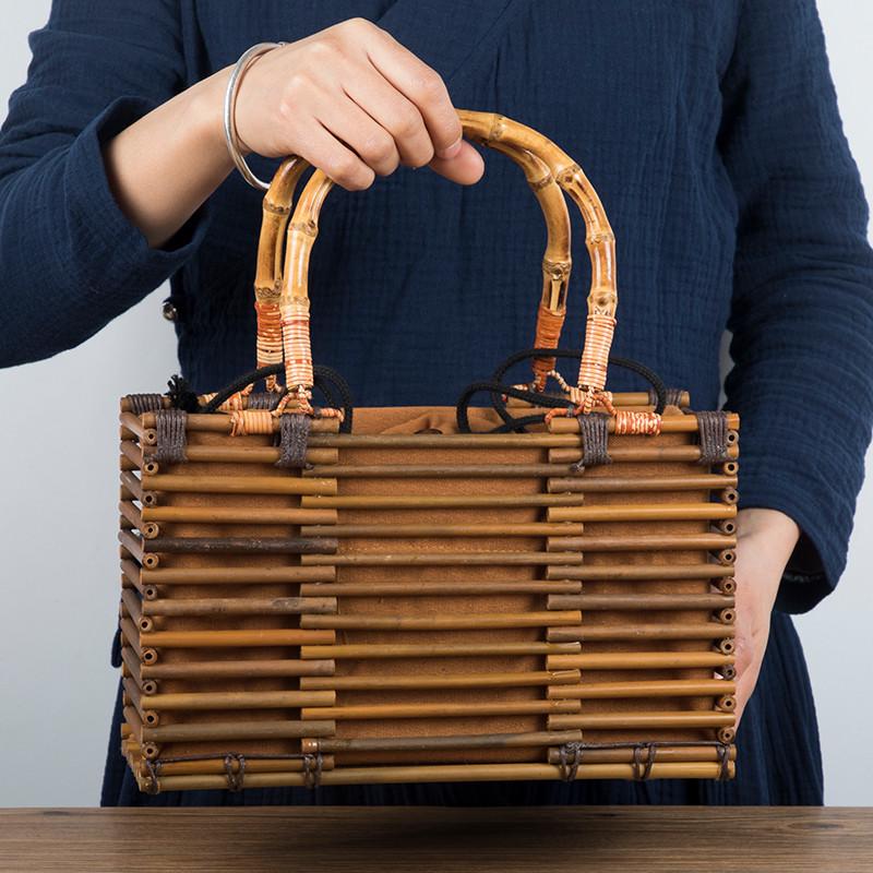 竹编茶具手拎包收纳手提竹茶道包包 禅意包纯手工女士复古日式