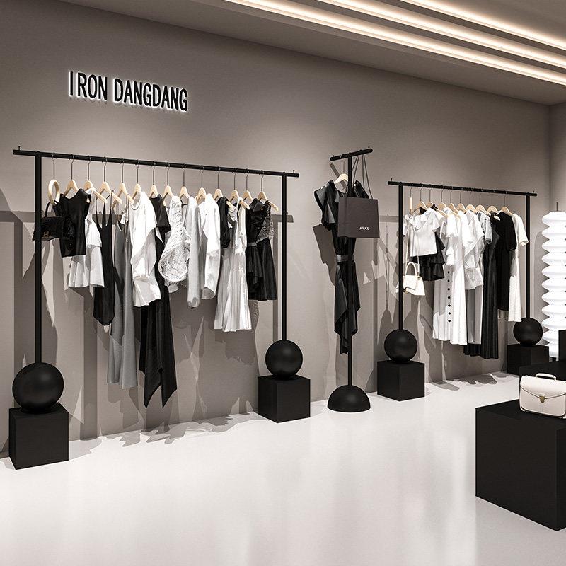 女装店货架展示架落地铁艺黑色专用衣服陈列架组合服装店铺挂衣架