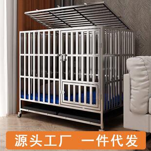 扁管笼大型犬中型犬狗笼宠物狗窝 一件代发 不锈钢狗笼折叠组装