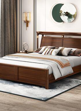 乌金木实木床新中式床主卧2米x2米2.2大床200×220cm气压高箱储物