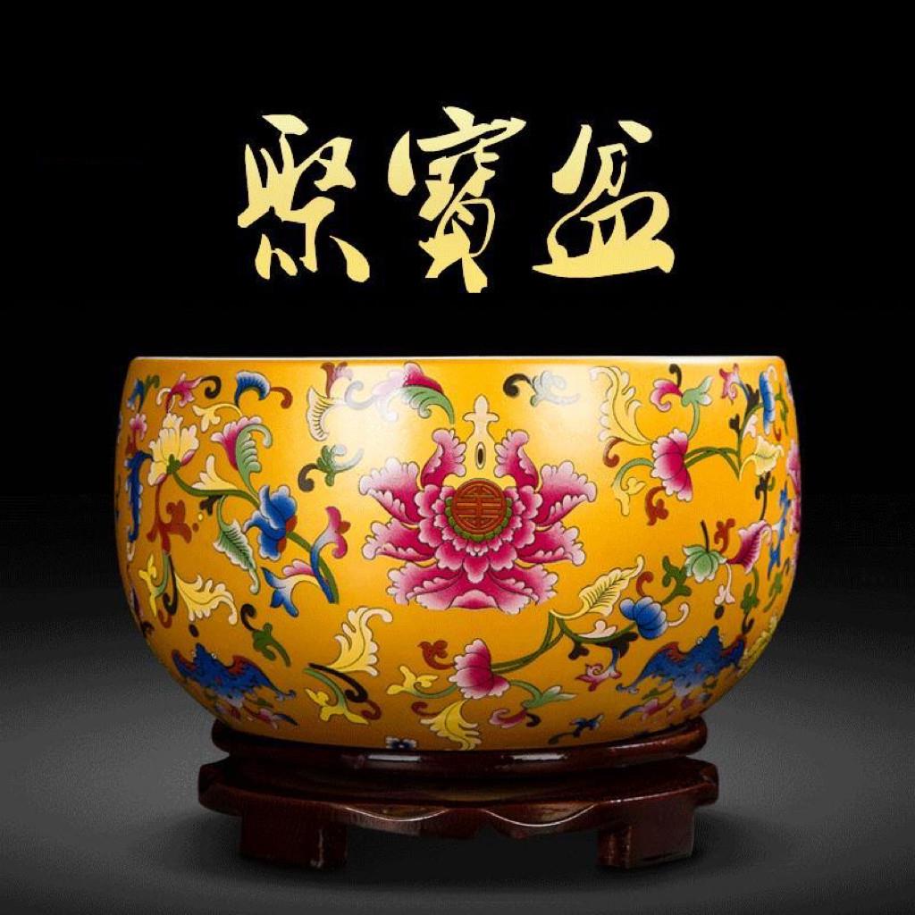 聚宝盆摆件景德镇陶瓷客厅玄关鱼缸装饰招财进宝吉财乔迁开业礼品