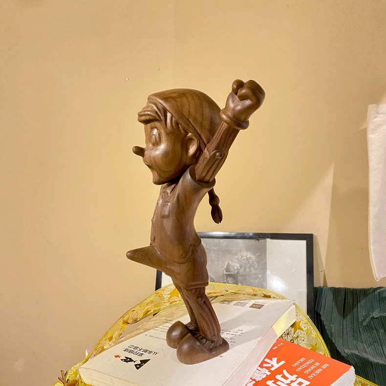 Handmade Wooden Pinocchio KAWS Inspired Figure Black Walnut Sculpture