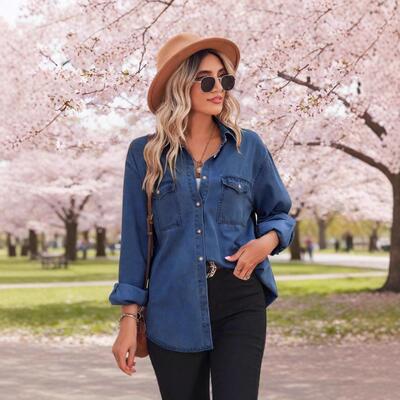 Women's long sleeved denim shirt plus size outerwear shirt
