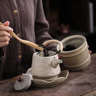 围炉煮茶茶壶陶瓷粗陶提梁壶家用复古日式 功夫茶具防烫泡茶壶配件