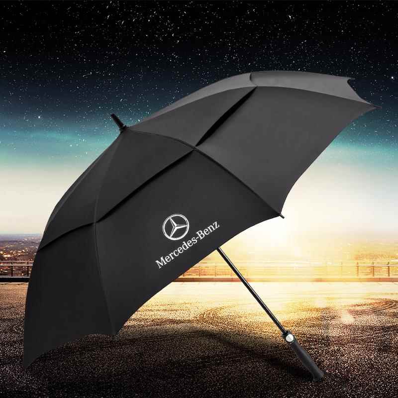 30寸双人加大长柄奔驰专用雨伞全自动折叠黑胶防晒晴雨伞支持定制