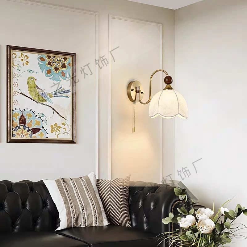 吊灯艺中布过道阳台吧台法式复古实木古风奶油床头玄关风壁灯卧室