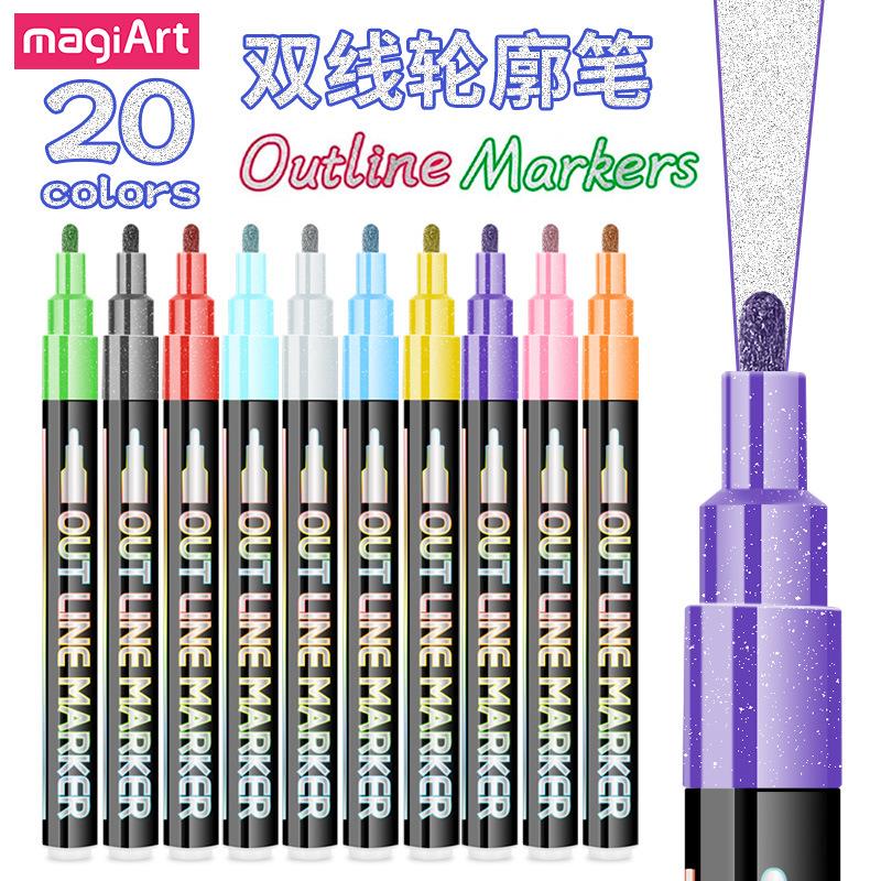 索美奇双线轮廓笔12色DIY手账彩色圣诞金属闪光双色手账荧光笔