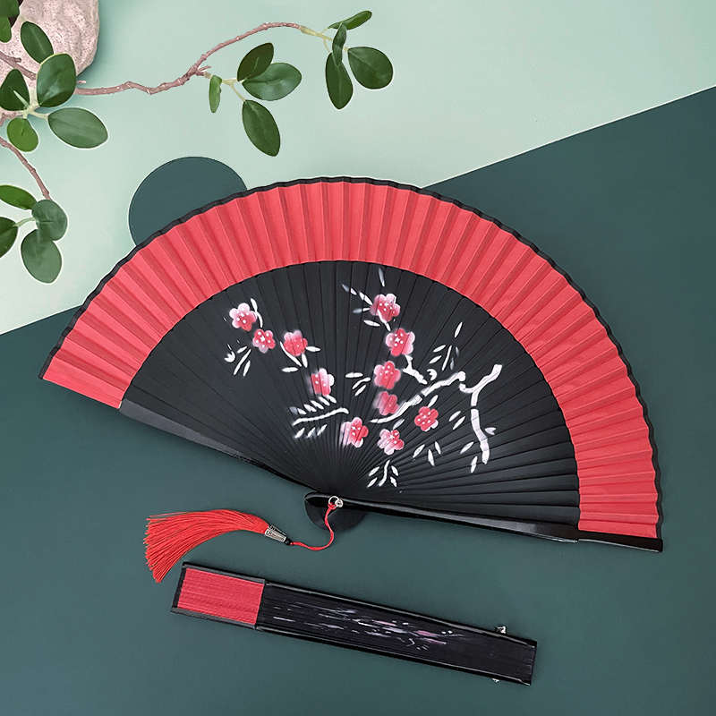 双面喷绘扇子折扇中国风大红色复古风好开合舞蹈扇旗袍走秀折叠扇