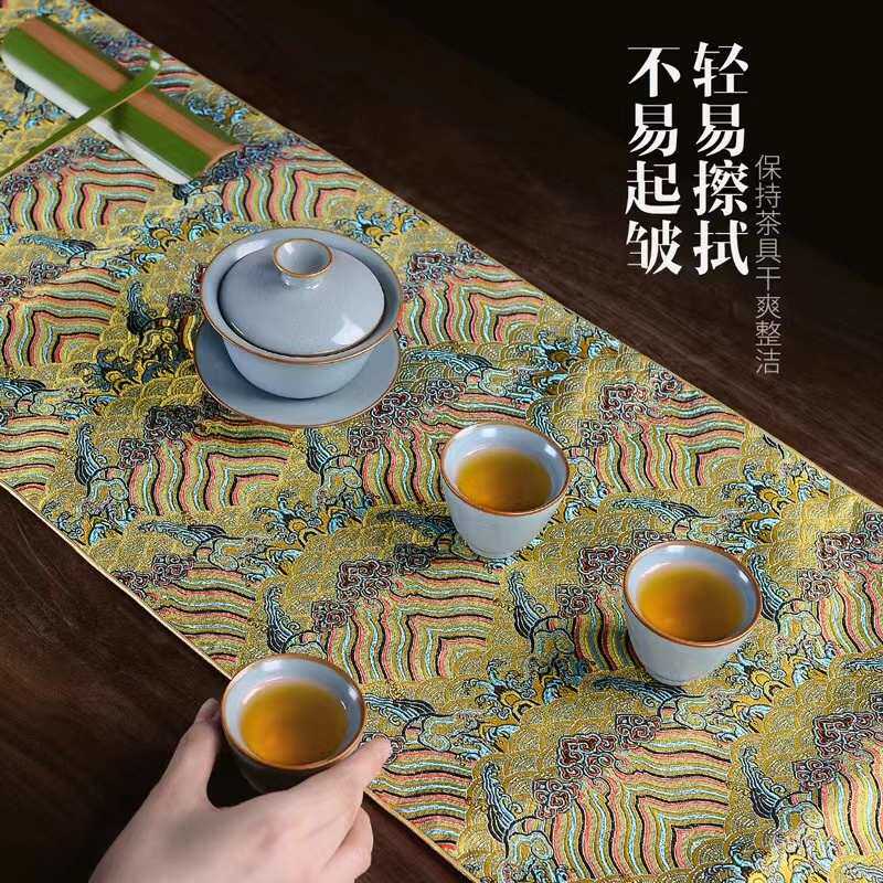 新中式禅意桌旗刺绣云锦茶席日式茶道茶台桌巾茶桌垫子古朴茶桌布