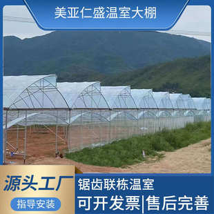 锯齿联栋温室热镀锌钢管骨架连栋薄膜温室蔬菜养殖种植温室大棚