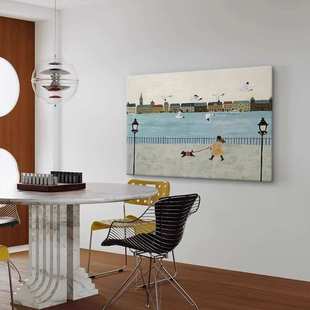 北欧抽象人物横版卧室客厅高级感装饰画蓝色清新喷绘艺术床头油画