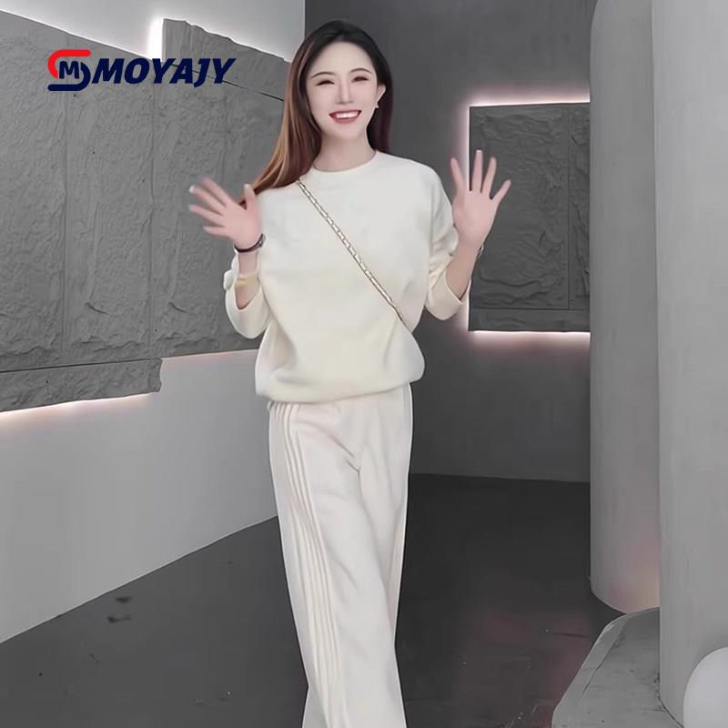 MOYAJY品牌高级感运动套装女春秋新款时尚纯色百搭圆领厚棉T两件