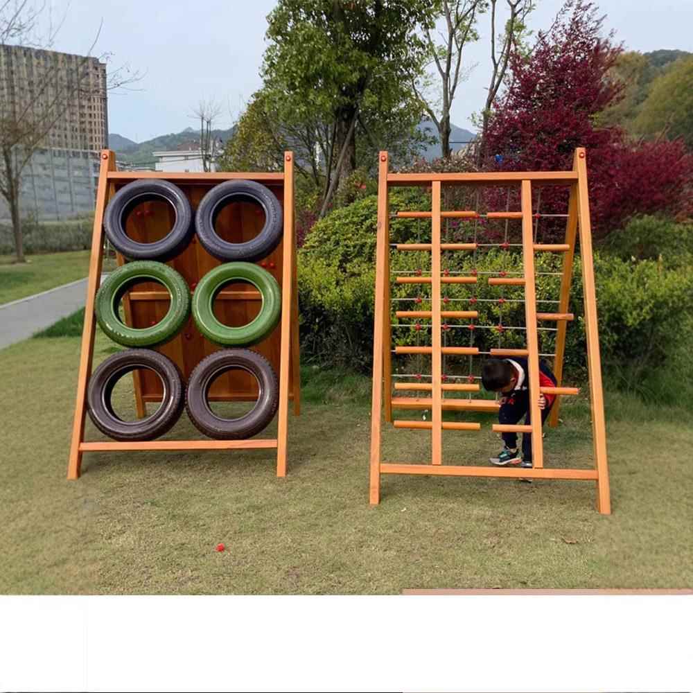 户外攀爬网黄花梨木制架荡桥钻洞滑梯木质体能训练组合幼儿园玩具