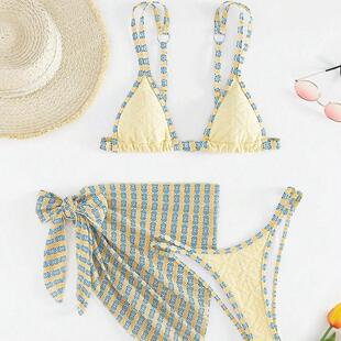 Women'S Backless Bikini Set With Triangle Sun Dress,,