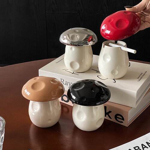 Ceramic mushroom ashtray with lid desktop decoration