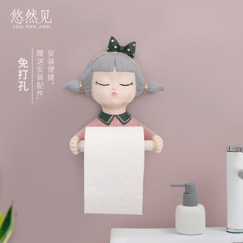 TD61现代简约置物架卫生间花样少女卷纸筒洗脸巾架子厕纸置物架收