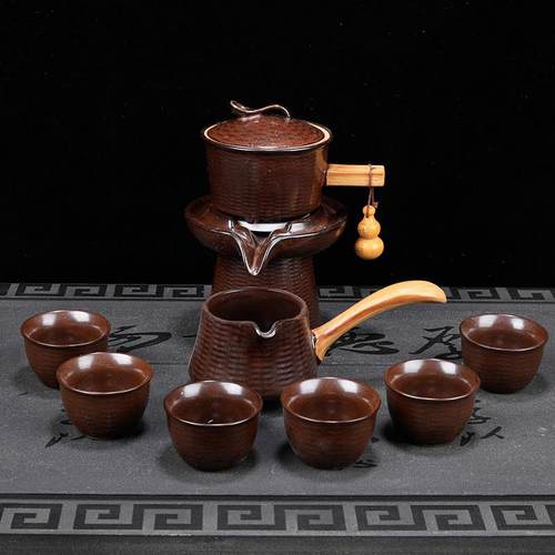 正品石磨茶具懒人夫半自动泡茶器装家用客厅陶套瓷旋功转茶茶杯盖