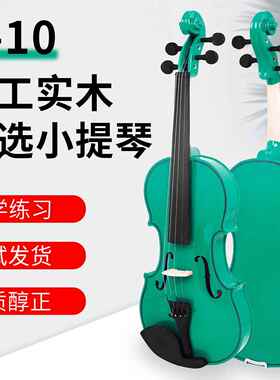 外贸绿色普及小提琴实木小提琴儿童初学练习成人演奏提琴4/4