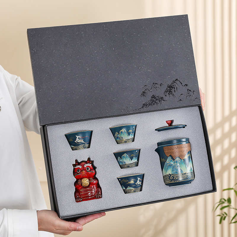 千里江山功夫茶具茶宠商务套装户外旅行泡茶快客杯节日赠送伴手礼