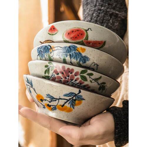 中式陶瓷高颜值怀旧覆古釉下彩饭碗家用5.7英寸甜品糖水碗耐高温