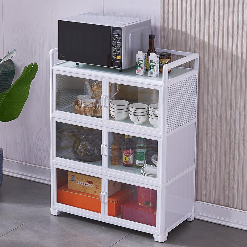 碗柜家用厨房柜子储物柜铝合金橱柜钢化玻璃置物柜简易客厅收纳柜