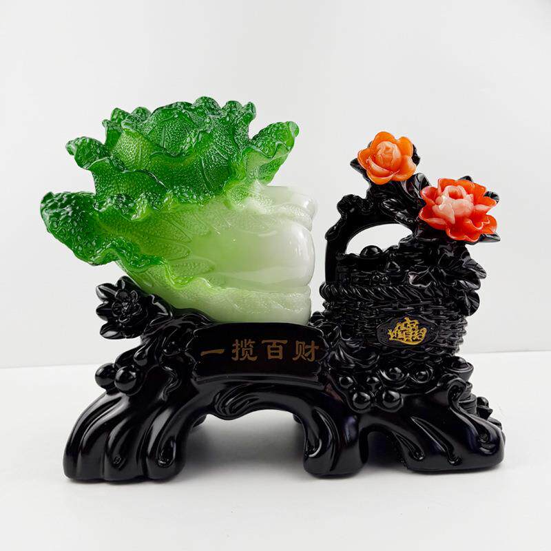 开工大吉一揽百财玉白菜树脂工艺品摆件开业家居装饰摆件