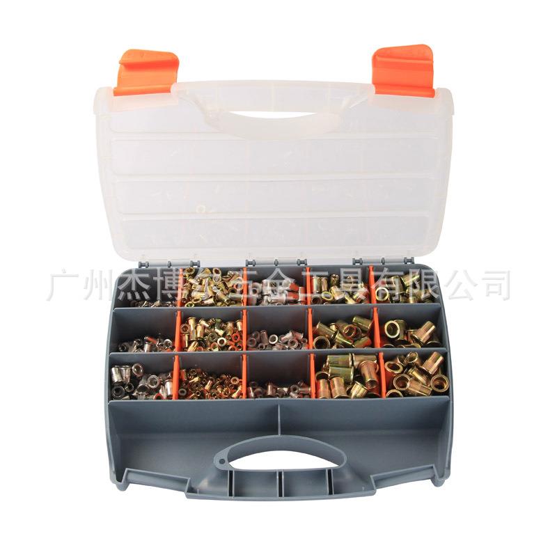 厂家9彩00PCS盒装拉铆螺母套平装镀锌纹圆柱竖头铆螺母拉母