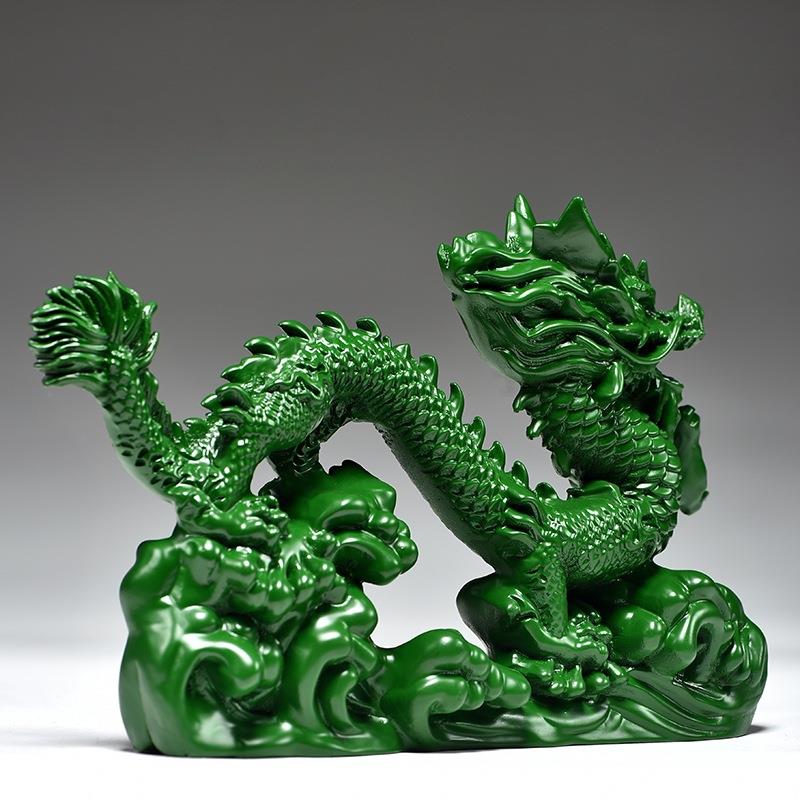 绿色实木雕刻龙摆件十二生肖木头龙客厅电视柜装饰工艺品新居送礼