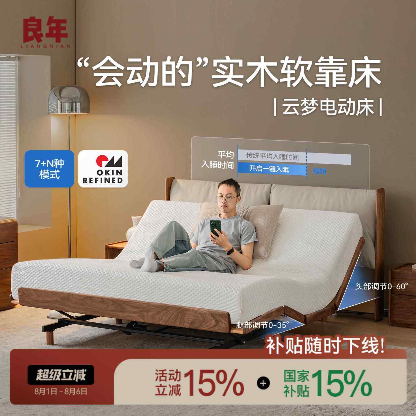 云梦电动实木床真皮软包床北美黑胡桃木遥控升降智能床架主卧现代