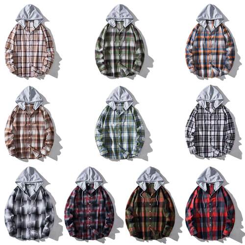Men's checkered hooded shirt