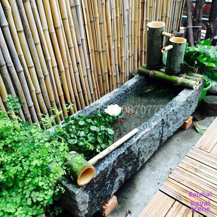 古色古香石雕老石槽石鱼缸庭院阳台组合流水景青石槽石养鱼养花