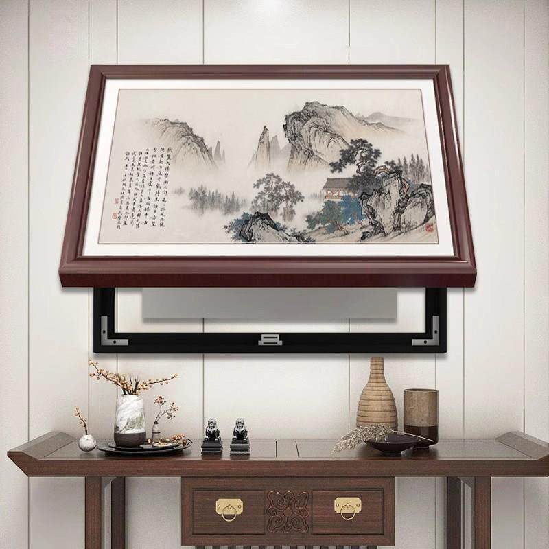 新中式电表箱装饰画免打孔遮挡饭厅墙面弱配电箱望云楼阁山水挂画